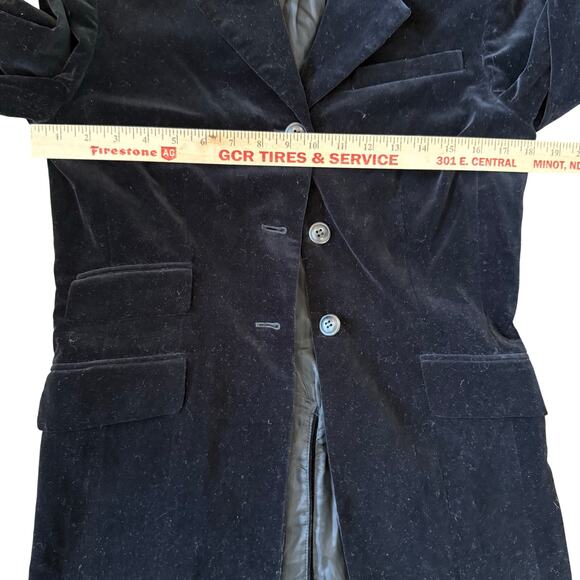 Vintage Ann Taylor Velvet Blazer Size 6 Black Three Button Lined Long Academia - Picture 8 of 11